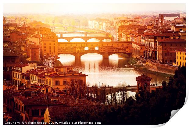 sunset over Ponte Vecchio in Florence Print by Valerio Rosati