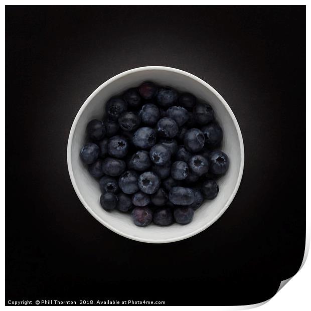 Still life of a bowl of Blueberries. Print by Phill Thornton