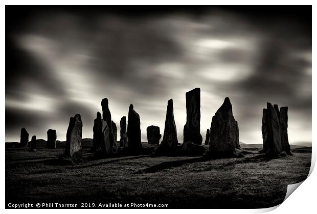 Sunset over the  Callanish Standing Stones Print by Phill Thornton