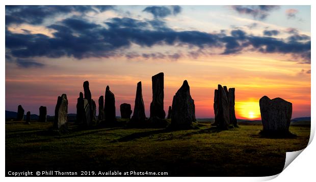 Sunset over the  Callanish Standing Stones Print by Phill Thornton