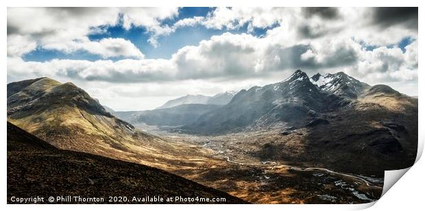 Panoramic of the Black and Red Cuillin mountains  Print by Phill Thornton