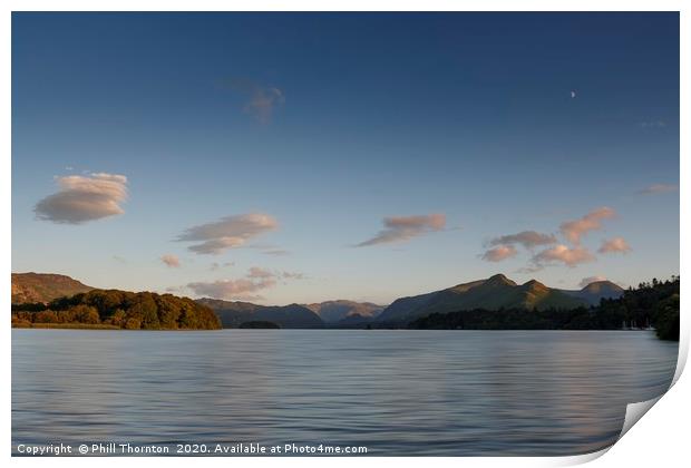 Dusk skies over Derwent Water and Cat Bells  Print by Phill Thornton
