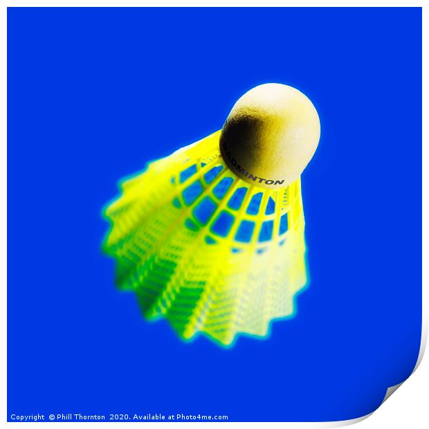 Abstract view of a badminton shuttlecock on blue Print by Phill Thornton