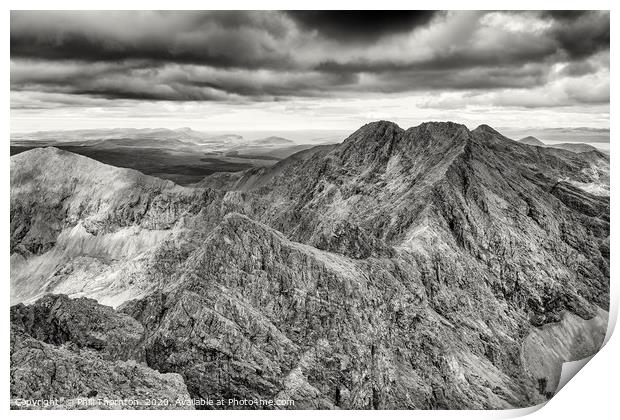 Looking north along the Black Cuillin ridge. Print by Phill Thornton