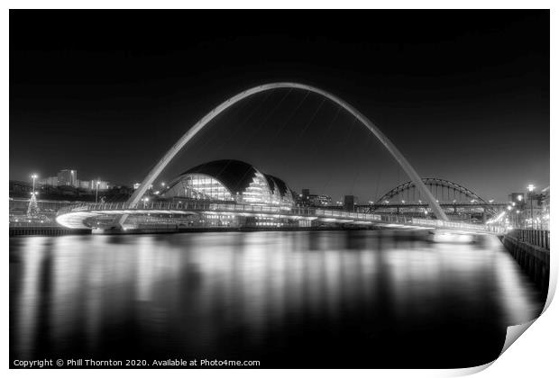 Gateshead Millennium Bridge No.2. B&W. Print by Phill Thornton
