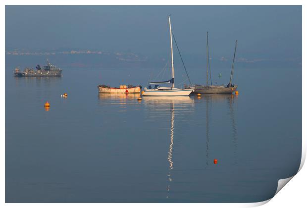 Boats moored in the harbour Print by Steve Mantell