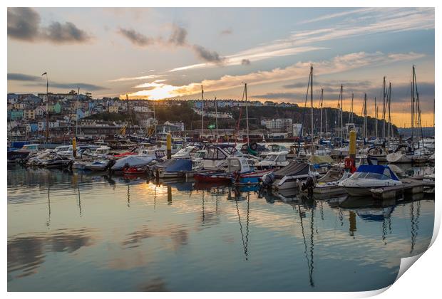 Sunset in Brixham harbour marina Print by Steve Mantell