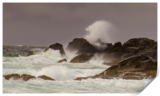 Stormy waves crashing against the rocks Print by Steve Mantell