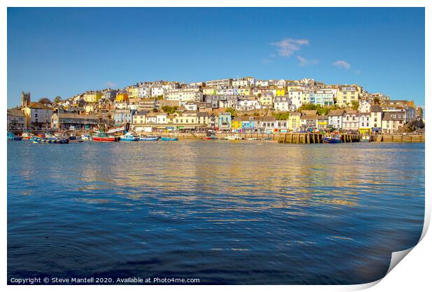 Brixham town houses in early morning sunshine Print by Steve Mantell