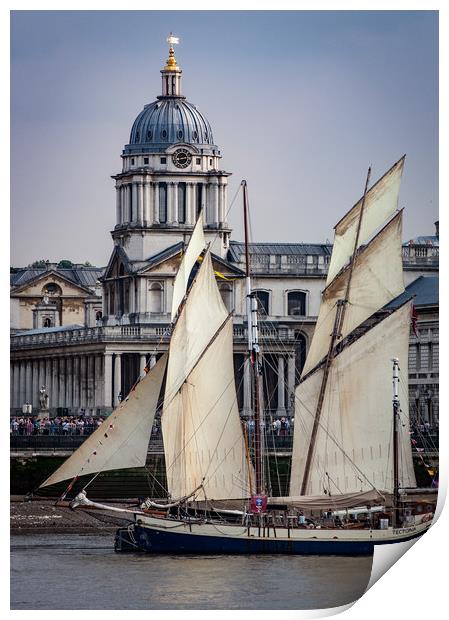 Tall Ship at Greenwich Royal Hospital Print by Simon Belcher