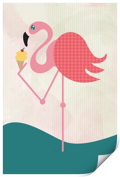 Flamingo has an ice cream. Print by Martha Lilia Guzmán Marín