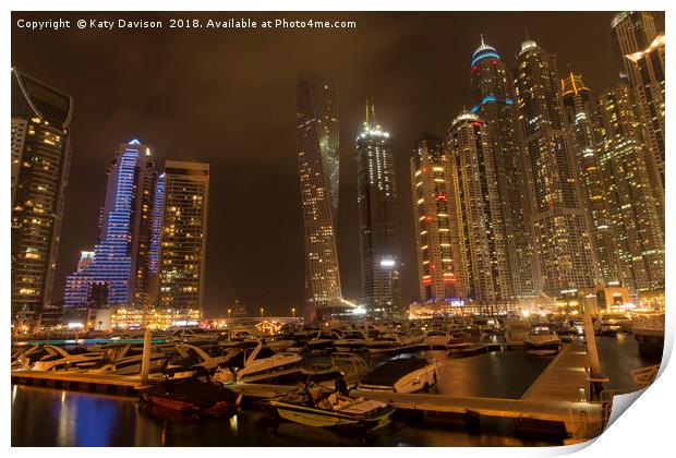 Dubai marina at night Print by Katy Davison