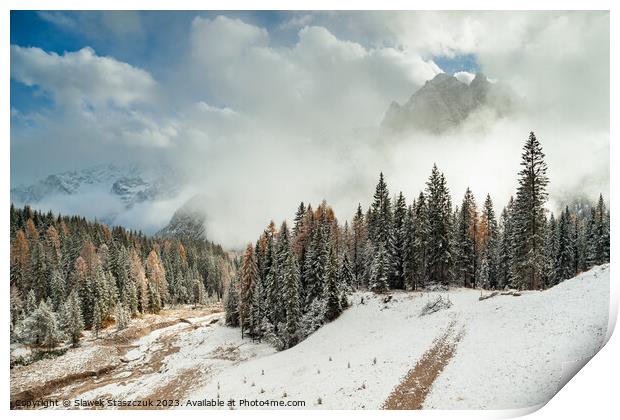 Snowy Dolomites Print by Slawek Staszczuk