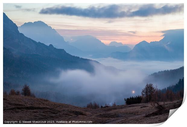 Dawn in the Dolomites Print by Slawek Staszczuk