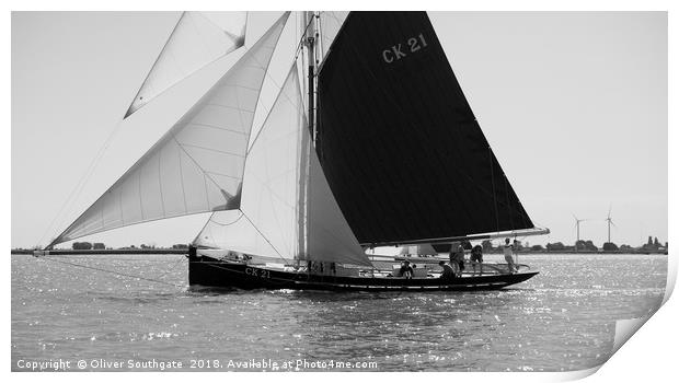 Oyster Smack CK21 sailing off West Mersea Print by Oliver Southgate