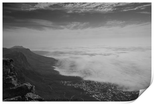 Looking down on Camp's Bay from Table Mountain Print by Rob Evans