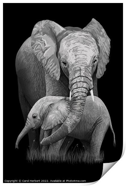 Mother and Baby Elephant Original Art Print by Carol Herbert