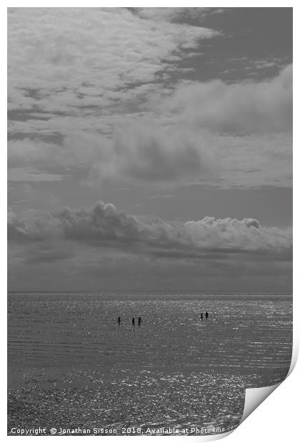 St Annes Sea Walkers Print by Jonathan Sisson