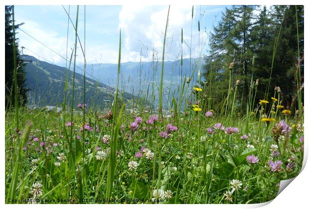 Meadow in the Alps Print by Karen Spence
