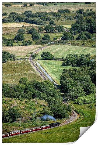 Welsh Highland Railway Garratt No87 between Nantmor and Pont Croesor.  Print by David Thurlow