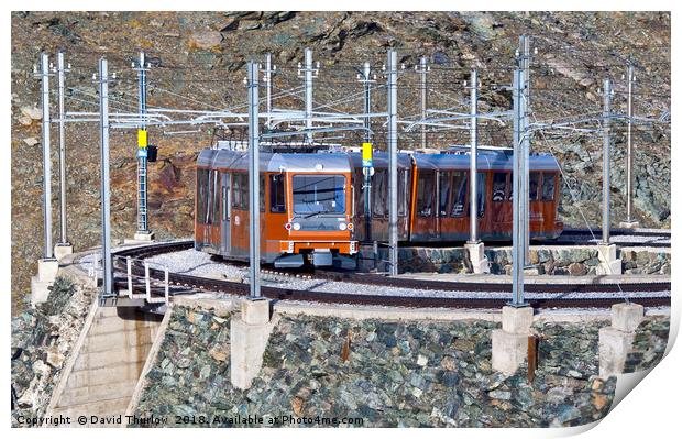 The Gornergratbahn descending towards the Zermatt  Print by David Thurlow