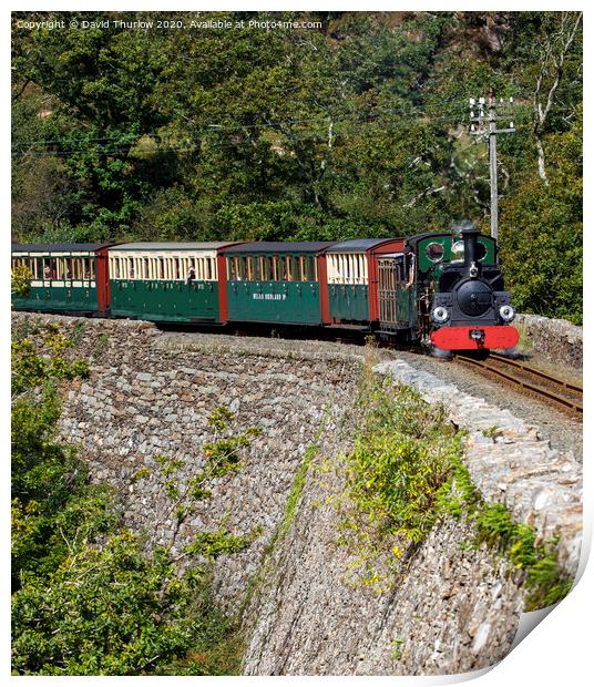 Ffestiniog Railway locomotive Blanche on Cei Mawr Print by David Thurlow