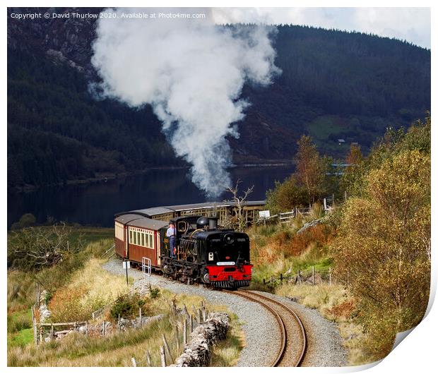 Welsh Highland Railway locomotive No87 winds its way to Rhyd Ddu. Print by David Thurlow