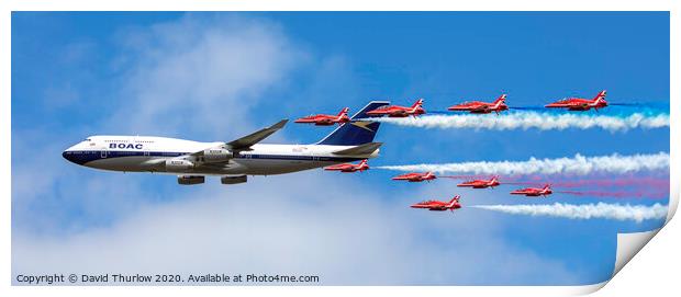 747 BAOC and Red Arrows flypast Print by David Thurlow