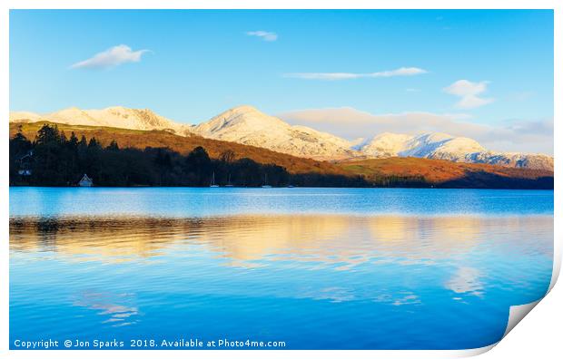 Winter reflections, Coniston Water Print by Jon Sparks