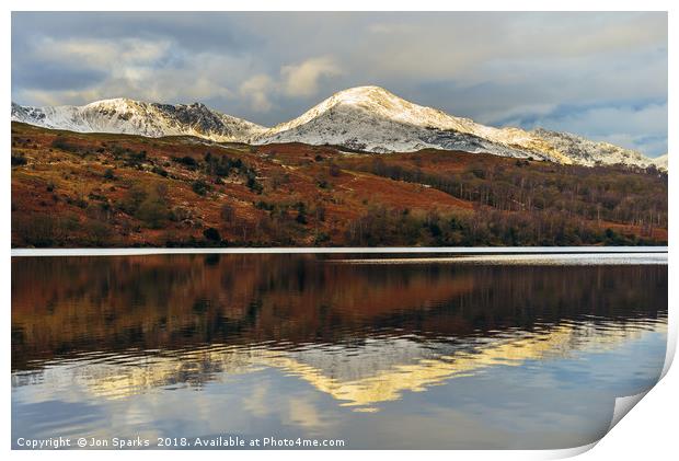 Coniston Water reflections Print by Jon Sparks
