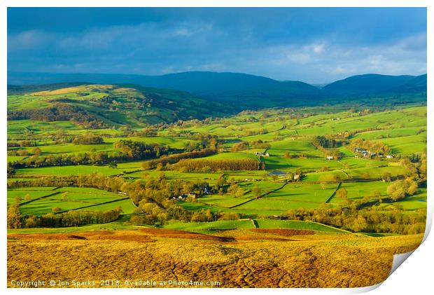 The Lune valley from Holme Knott. Print by Jon Sparks