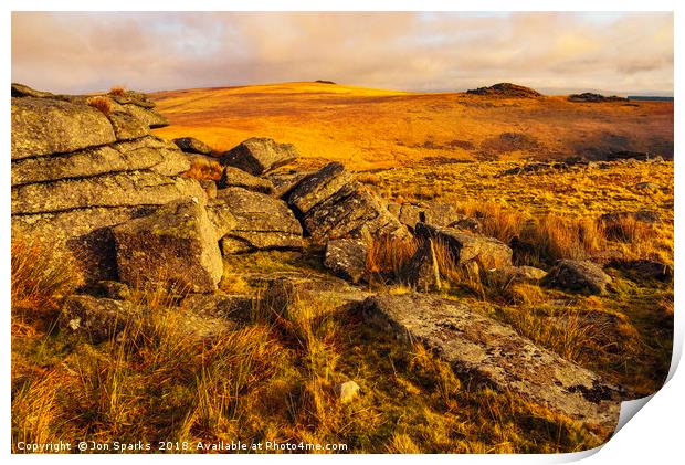 Granite outcrop, Dartmoor Print by Jon Sparks