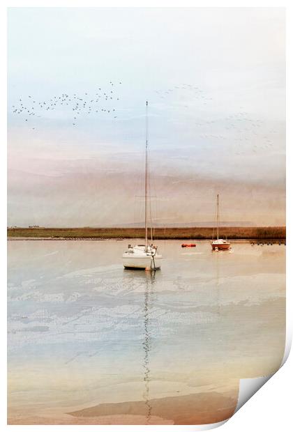 Impressionist style image of boats in Christchurch harbour Print by Anthony Hart