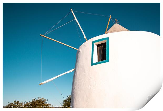 Portuguese windmill in summer Print by Ben Delves