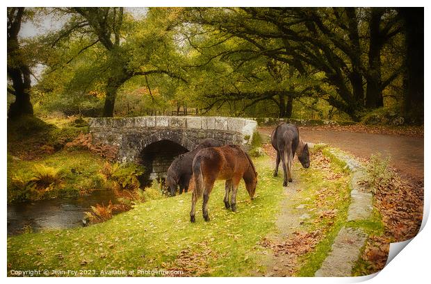 Ponies by a Dartmoor Bridge Print by Jean Fry