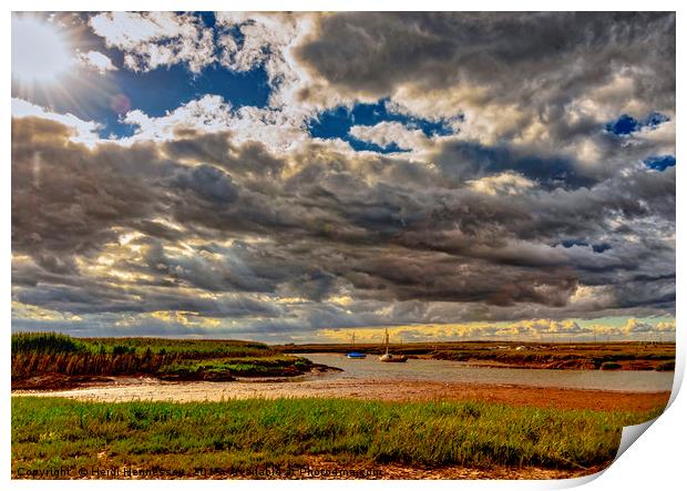 Moody Skies over Brancaster Staithe Print by Heidi Hennessey