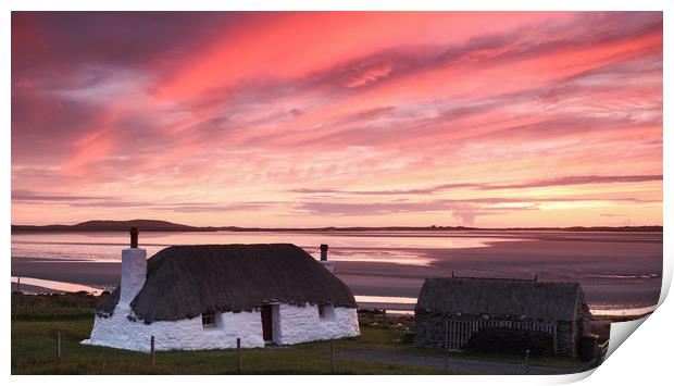 Thatched roof cottage, Solas, North Uist Print by Gair Brisbane