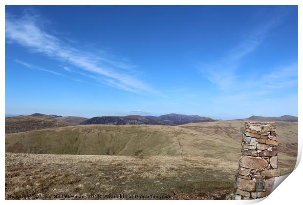 Trig Point on Lank Rigg Print by Lady Gail Bowman