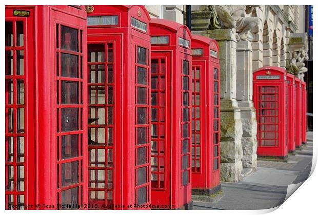 Red Phone Boxes Iconic British Nostalgia Print by Ross McNeillie