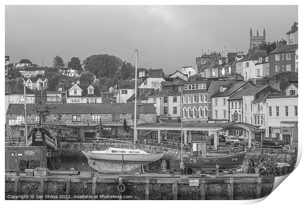 Brixham harbour monochrome  Print by Ian Stone