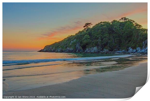 Golden Sunset Over Mothecombe Beach Print by Ian Stone