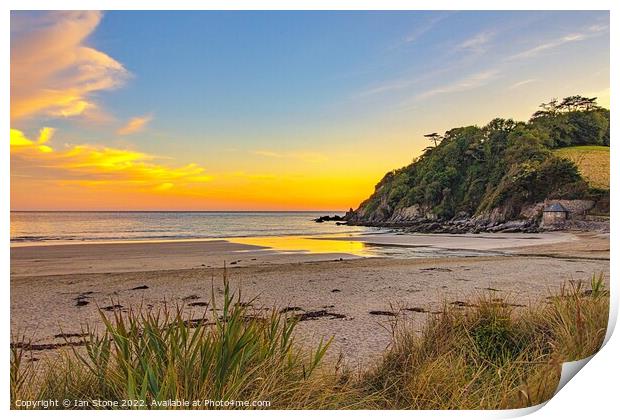 Golden Sunset at Mothecombe Beach Print by Ian Stone