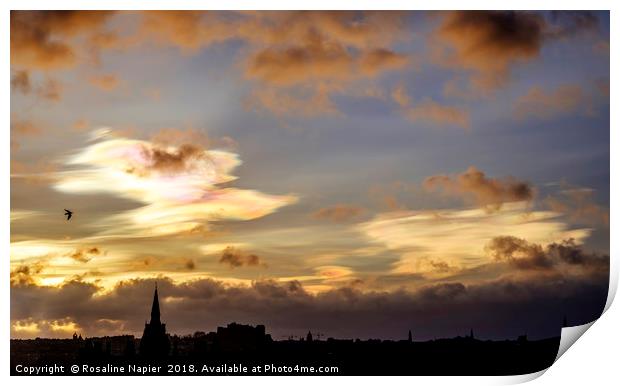 Nacreous clouds over Edinburgh Print by Rosaline Napier