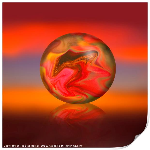 Sunset sky background with digital sphere Print by Rosaline Napier