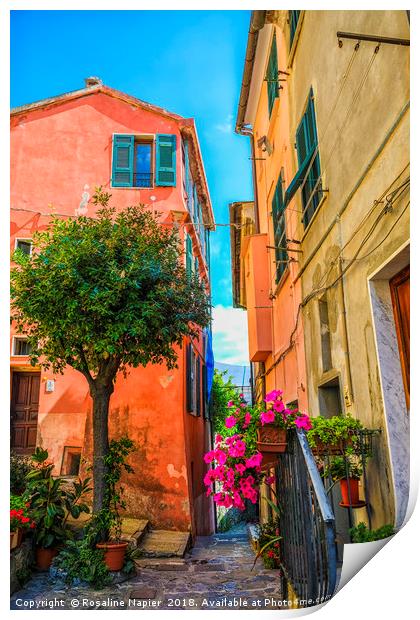 Porto Venere terracotta houses Print by Rosaline Napier