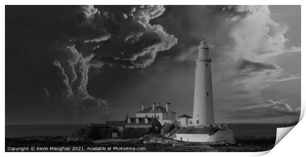 St Marys Lighthouse Dramatic Sky Print by Kevin Maughan