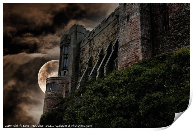 Majestic Bamburgh Castle Overlooking Moonlit Beach Print by Kevin Maughan