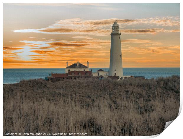 St Marys Lighthouse With Dramatic Skyline Print by Kevin Maughan