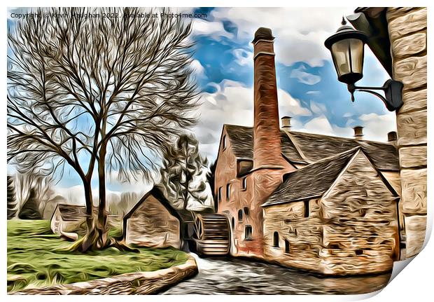 Upper Slaughters Mill (digital Cartoon Art) Print by Kevin Maughan
