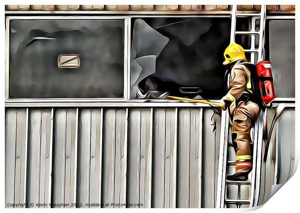 Fireman Fighting The Fire (1) Digital Art Print by Kevin Maughan